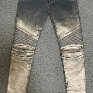 BALMAIN silver paint coated slim fit jeans size 30